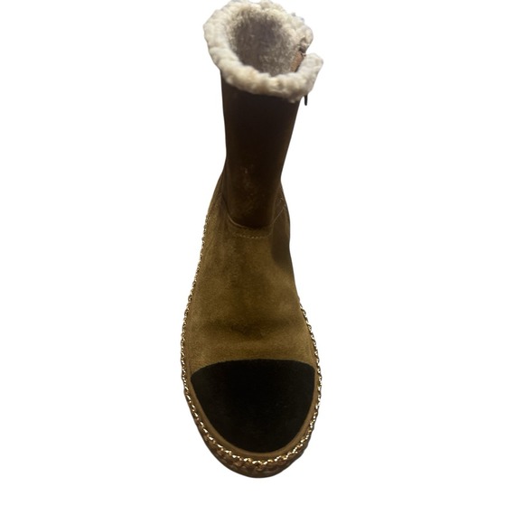 Steve Madden Brown Suede Sherling Woman's Size 6 Boots Gold Chain Embellishments - Picture 6 of 10